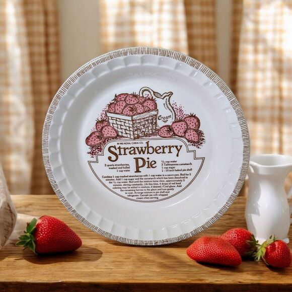 Royal Other - Vintage Strawberry Pie Recipe Plate USA 10” Stoneware Pie Dish Mid Century